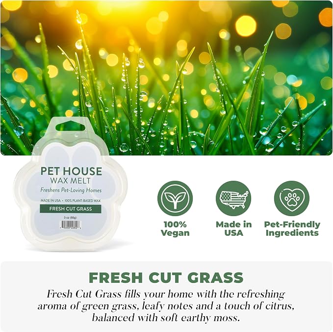 Pet House Fresh Cut Grass Spring and Summer Scented Wax Melts 3 OZ, Plant Based Soy Wax Melts for Household and Pet Odor, Clean Burning, Long Lasting, Made for Pet Loving Homes - 2 Pack