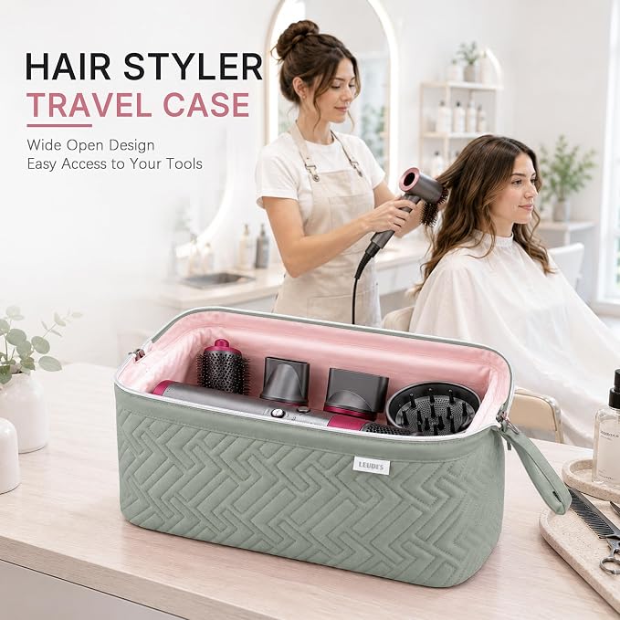 Leudes Hair Tools Travel Bag for Shark Flexstyle Carrying Case Portable Shark Hair Air Wrap Dryer Case Waterproof Dustproof Flat Curling Iron Travel Organizer (Sage Green)