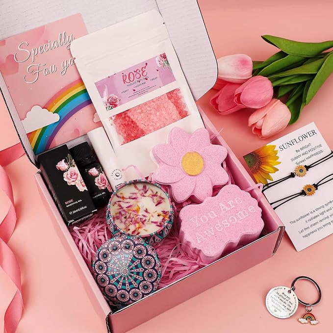 10-Piece Rose Pamper Gift Set for Women, "You Are Awesome" Self Care Kit, Relaxation Bath Spa Hamper, Get Well Soon Gifts (Rose-Special)