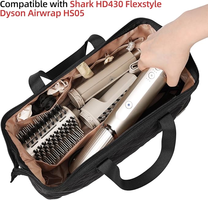 NISHEL Hair Tools Travel Carrying Bag, Portable Hair Air Wrap Dryer Case, Hair Dryer/Curling Iron/Airstraight Attachment Organizer, Black