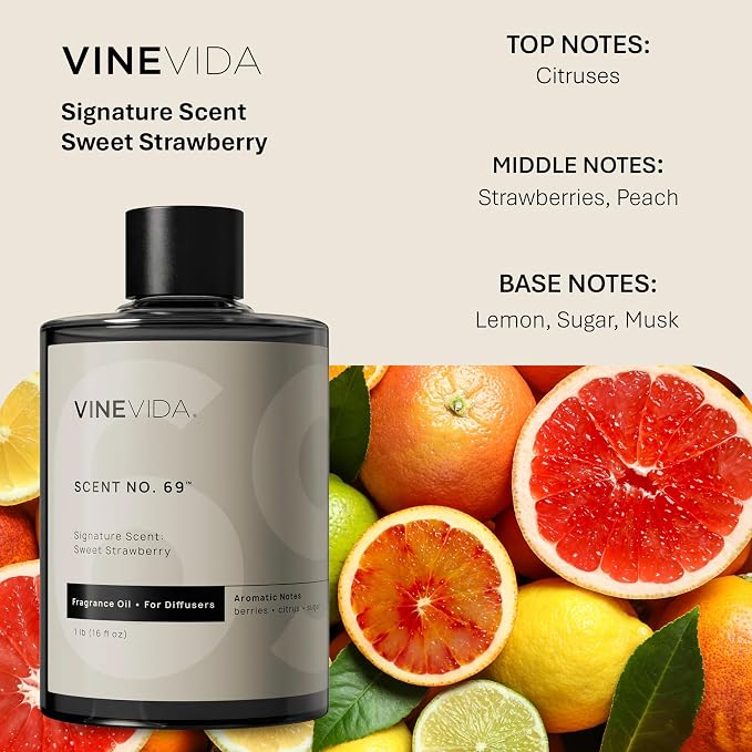 VINEVIDA [16 Fl Oz] Sweet Strawberry Fragrance Oil for Cold Air Diffusers, Essential Oils for Diffuser Oil Refill & Air Freshener Room Spray