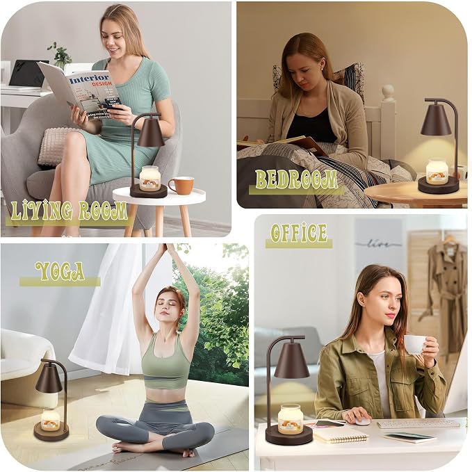 Candle Warmer Lamp with Timer - Electric Wax Melter for Jar Candles with 2 Bulbs, Flameless Scented Candle Warmer for New Home, Creates Cozy Ambiance, Modern House Warming Gift for Women (Brown)