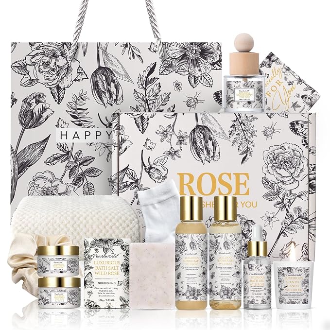 Mother's Day Gifts, Spa Gift Set for Women- Luxury Rose 14 Pcs Bath Set, Home Spa Kit, Christmas Gift for Women, Birthday Gifts