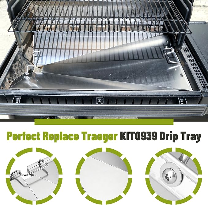 Drip Tray for Traeger Woodridge Grill Grease Drip Pan Wood Pellet TFB86MLH Replacement Parts KIT0939 Stainless Steel Heat Shield Grills Accessories