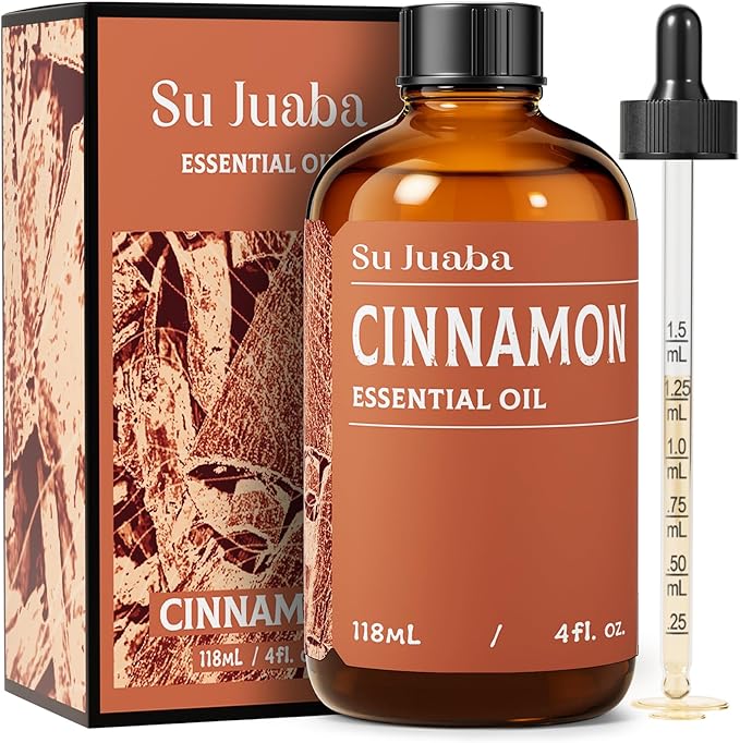 SU JUABA Cinnamon Essential Oil 4 Oz for Diffuser, Massage, Skin Care, Aromatherapy, DIY Candles, Soaps & Home Cleaning - 118ML
