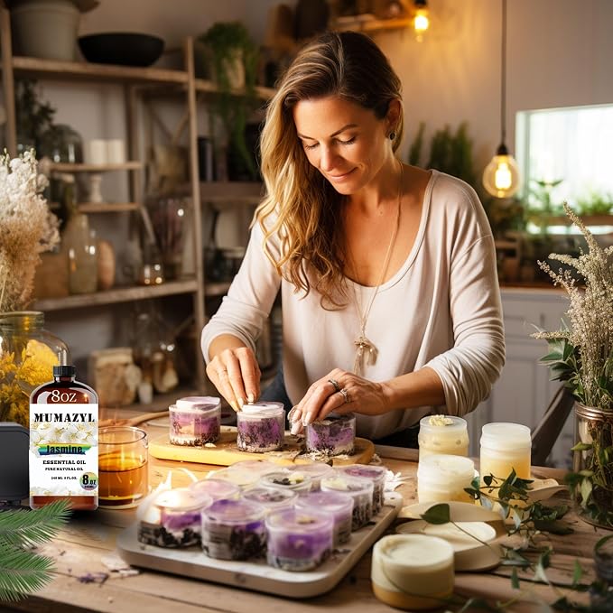 Jasmine Essential Oil, Jasmine Oil 8 Fl Oz 240ML for Diffuser Humidifier Yoga Cleaning DIY Candle Soap Making MUMAZYL Essential Oils