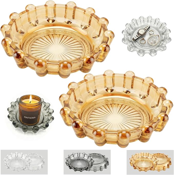 Bubble Smoky Glass Candle Holder – Modern Anthropologie-Inspired Decor Dish for Small Candles & Diffusers | Stylish Tabletop Accent for Home Bar & Cozy Living Spaces (2, Golden (Amber))