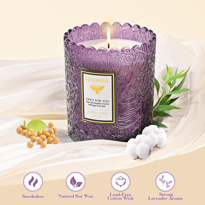 Lavender Eucalyptus Scented Candle, Candles for Home Scented, Mothers Day Gifts for Mom, Candles for Women, Lavender Candle, Natural Soy Wax, 7 oz 40 Hours
