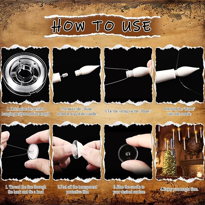 YOROXRG 24 Pcs Halloween LED Magic Hanging Floating Candles, Taper Flickering Flameless with 2 Magic Wands - Candle Set for Halloween, Christmas, Weddings, Birthdays & Fantasy Ambiance...