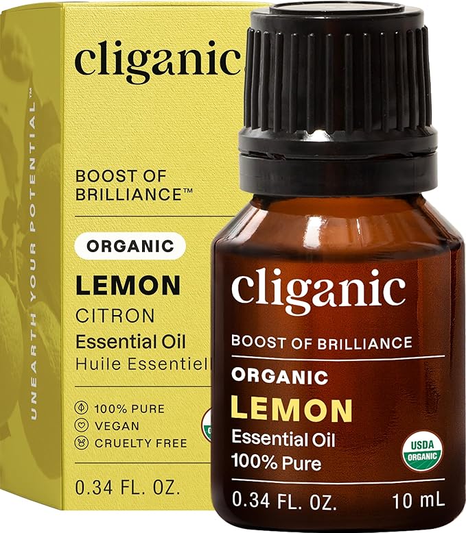 Cliganic USDA Organic Lemon Essential Oil, 100% Pure & Natural | Undiluted, for Aromatherapy, Household Cleaning | Non-GMO Verified