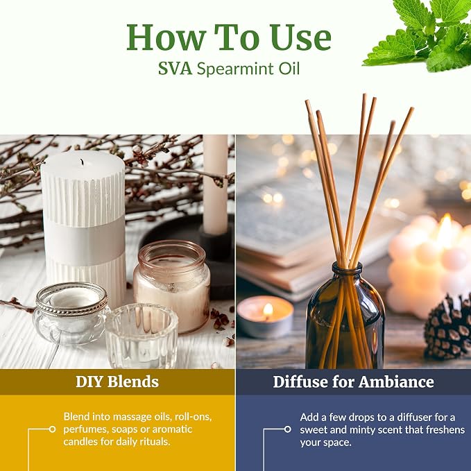 SVA Spearmint Essential Oil 4 Oz with Dropper 100% Pure Natural Undiluted Premium Therapeutic Grade Oil for Diffuser, Aromatherapy, Face, Body & Hair Care