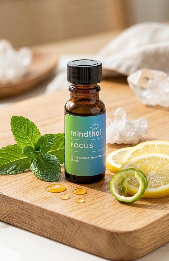 Focus Essential Oil 15ml - 100% Pure Blend for Mental Clarity, Concentration & Alertness - Peppermint, Lemon, Rosemary & Frankincense