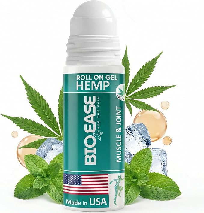 Fast-Acting Hemp Pain Relief Roll-On – Cooling Menthol Formula for Muscle, Joint & Back Comfort – Non-Greasy Topical Gel, Made in USA