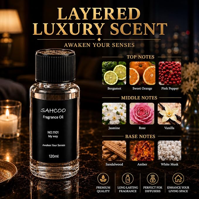 Hotel Diffuser Oil Set Inspired by 5-Star Hotel Scent, Most Popular Fragrance Oil 120ml, Natural Aromatherapy Oils for Cars & Home Products, Room Sprays (No.101 My Way)