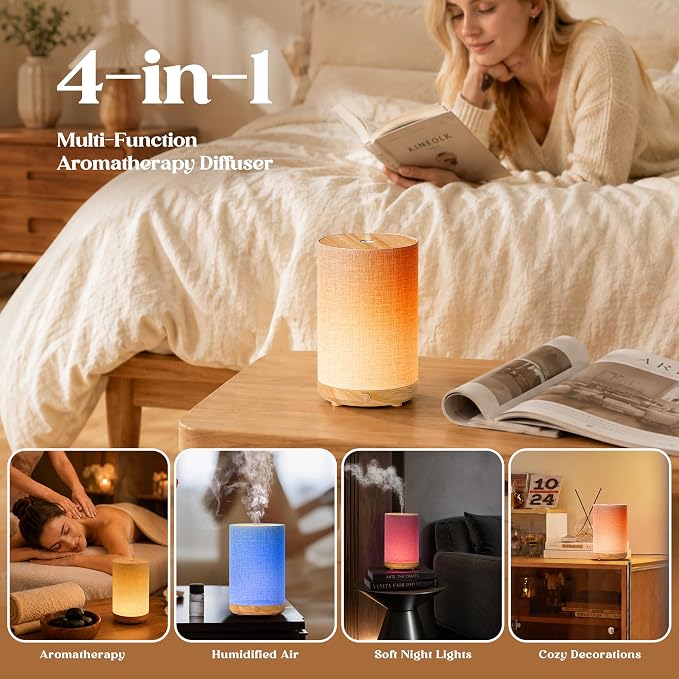 Essential Oil Diffuser with Fabric Cover & Lamp,Small Portable Aroma Diffuser for Home 120ml, Ultrasonic Aromatherapy Oil Diffuser with 7 Colors LED, Auto Shut-Off, Mini Humidifier for Bedroom,Plug In