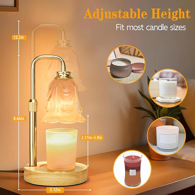 Candle Warmer Lamp with Timer Dimmer, Adjustable Height White Tulip Candle Wax Warmer, Christmas Birthday Gift for Mom Women,House Warming Gifts for New Home Bedroom Decor,White-Tulip