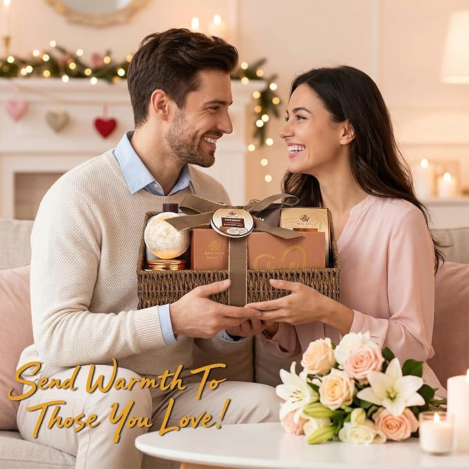 Gifts for Women & Men, 32 Pcs Coconut Vanilla Spa Gift Basket Set for Women & Men, Hydrating Face Skin Care Gift Set, Bath & Body Gift Basket Kit, Home Spa, Birthday, Christmas, Anniversary, Wife, Dad