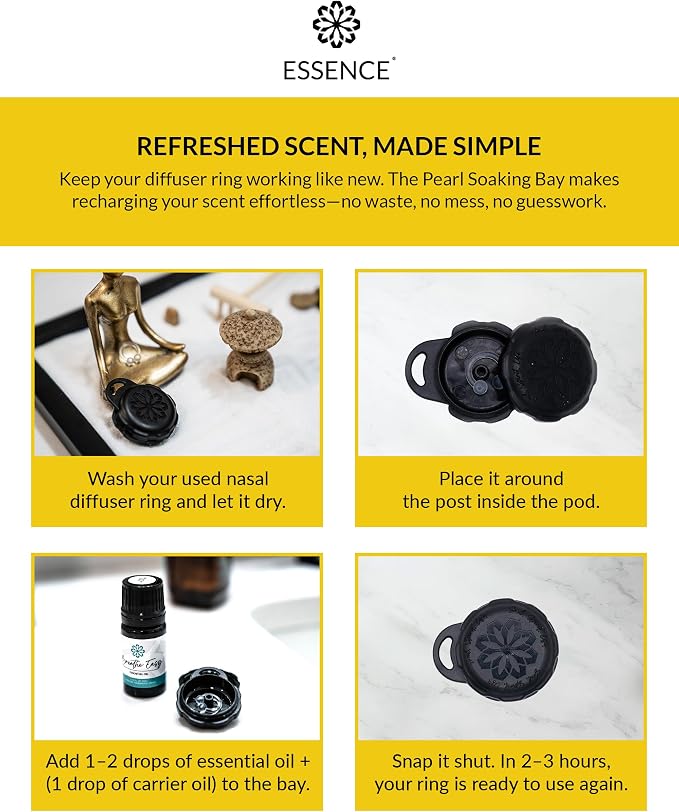 Essence Pearl Travel Case | Lemon Essential Oil | Aromatherapy Nasal Diffuser & Essential Oil Carrying Case | Uplifting Lemon Oil Scent | Travel-Friendly Kit | Black Pod