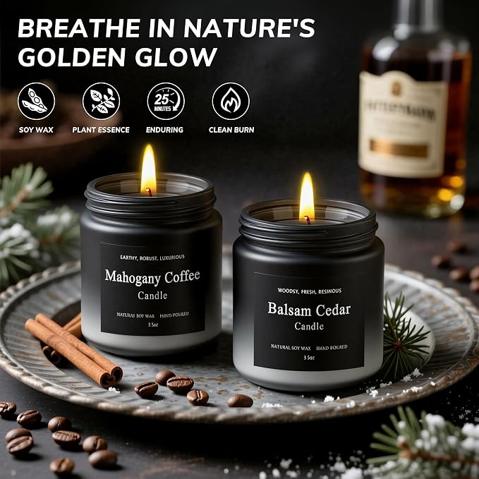 6 Pack Men Candles for Home Scented, Soy Wax 200 Hour Long Lasting Candle, Soy Candle Gifts for Fathers Day Birthday, Valentine, Christmas.