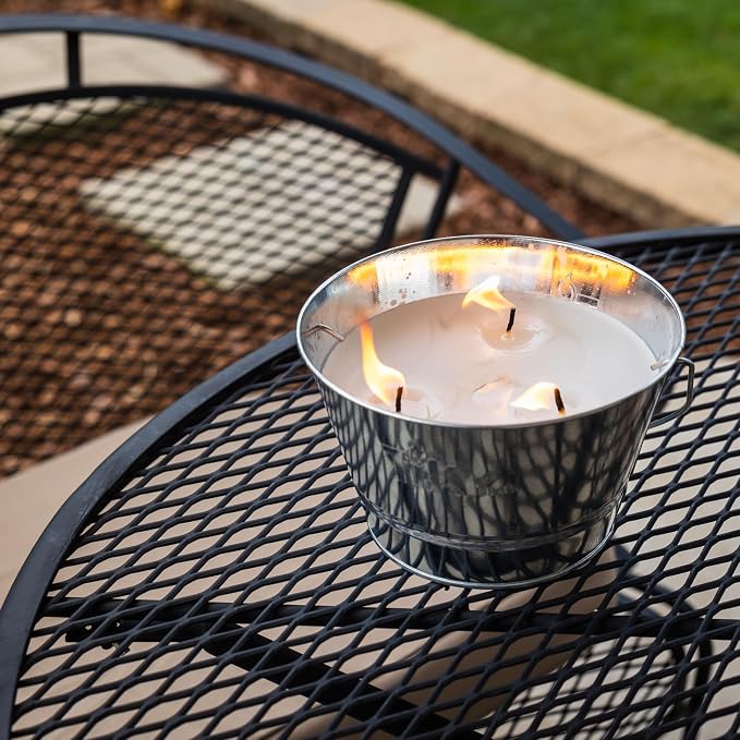TIKI Citronella Candle 28-Ounce – Triple Wick Metal Bucket with Lid (Silver) – Long-Lasting Outdoor Candle for Patio, Deck, Garden, Backyard & Camping (Pack of 3)