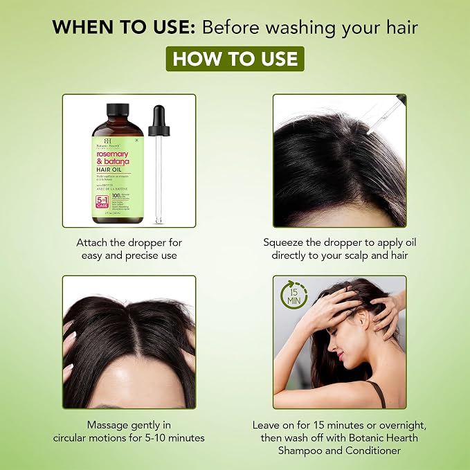 Botanic Hearth 100% Pure Rosemary Batana Oil For Hair Growth & Hair Treatment Oils 2 Fl Oz | Infused with coconut Oil | Hair Oil Repairs Dry Damaged Hair, Strengthening, Healthier | All Hair Types