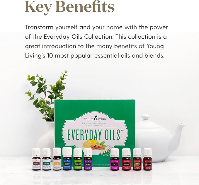 Young Living Everyday Oils Essential Oil Collection | 10 Popular Essential Oils & Blends | 5ml Each | Supports Wellness, Relaxation, Skin Care, Aromatherapy, and Overall Well-Being