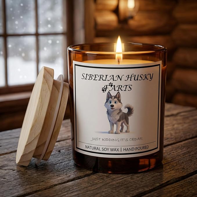 Siberian Husky Gifts for Women | Birthday Gifts for Mom | Light When Dog Farts Candle | Cedar By Natural Soy Wax | Pet Safe Friendly Memorial Candles for Home Scented Household Essentials