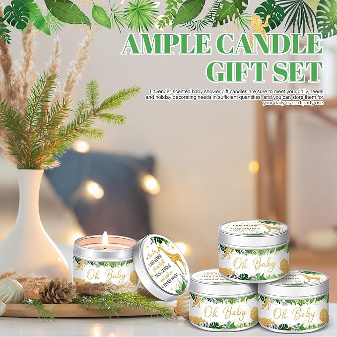 MTLEE 24 Pcs Jungle Animal Baby Shower Party Favors Candles Lavender Scented Baby Shower Favors for Guests Rustic Tealights Candles Gender Reveal Return Gifts (1.2 oz, Khaki)