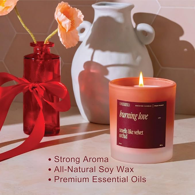 Benevolence LA Burning Love Scented Candles | 10 oz, 40-50 Hour Burn, Love Candle for Women | Romantic Gifts for Women and Men | Gift for Husband, Wife, Girlfriend | Christmas Candles - Velvet Orchid