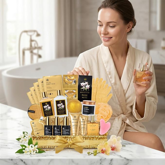 Gifts for Women, 32 Pcs Orchid Spa Basket Gift Set for Women, Self-Care Relaxation Kit, Hydrating Face Skin Care Gift Set, Bath & Body Care Set, Birthday, Christmas, Anniversary, Mother's Day, Wife