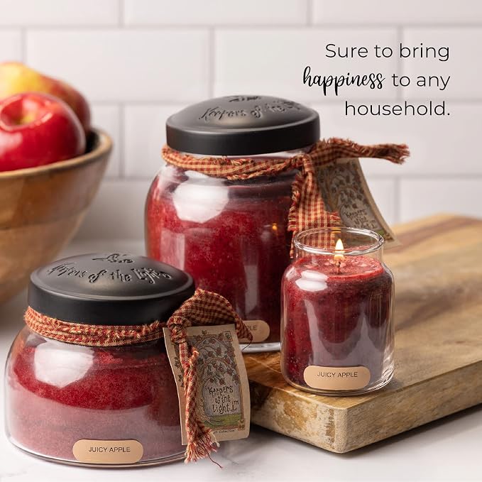 A Cheerful Giver - Juicy Apple - 34oz Papa Scented Candle Jar with Lid - Keepers of the Light - 155 Hours of Burn Time, Gift for Women, Red