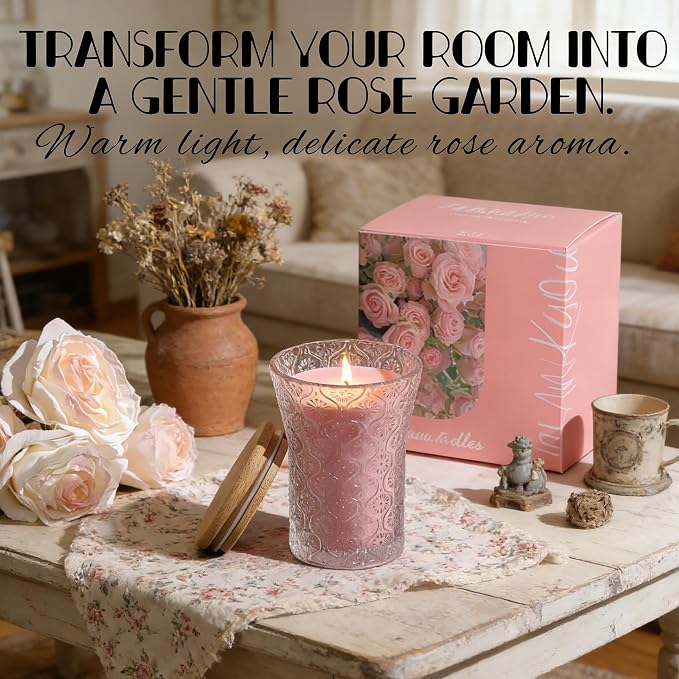 HAVITI Rose Scented Candle, Soy Jar Candles Gift Women,8 OZ Aromatherapy Pink Candles for Galentines Valentines Mother's Day, Bridal Shower, Home Decor