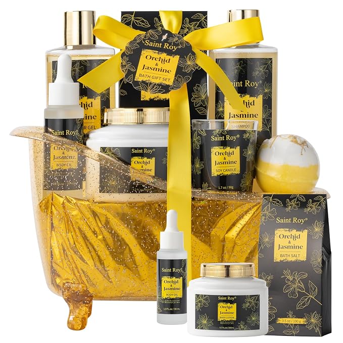Spa Gift Basket for Women & Men Home Spa Bath Gift Basket, Spa gift set Christmas Gifts, Spa Kit Self-care Gifts, Spa Collection Gift, Orchid Jasmine Bath and Body Gift Pampering Spa Gifts father Day