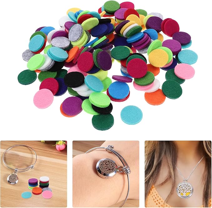 GLEAVI Replacement Felt Pads for Essential Oil Diffuser Necklace Pendant 10 Mixed Colors 0.68 Inch Diameter Thick Absorbent Pads for Aromatherapy Scent Diffusion in Lockets