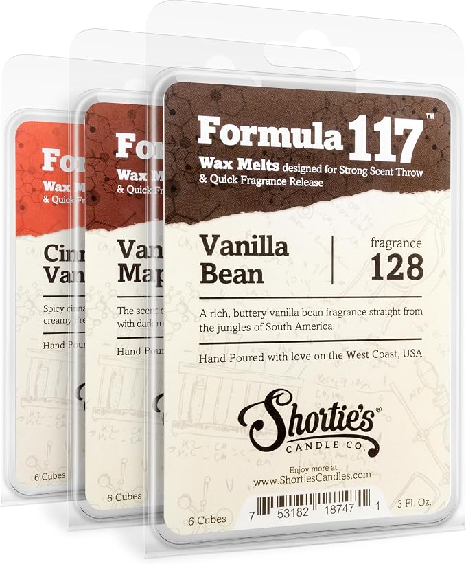 Shortie's Candle Company Vanilla Premium Wax Melts Variety 3 Pack - 9 Oz., Strong & Long Lasting, Non-Toxic - Made with Essential & Natural Oils - Formula 117
