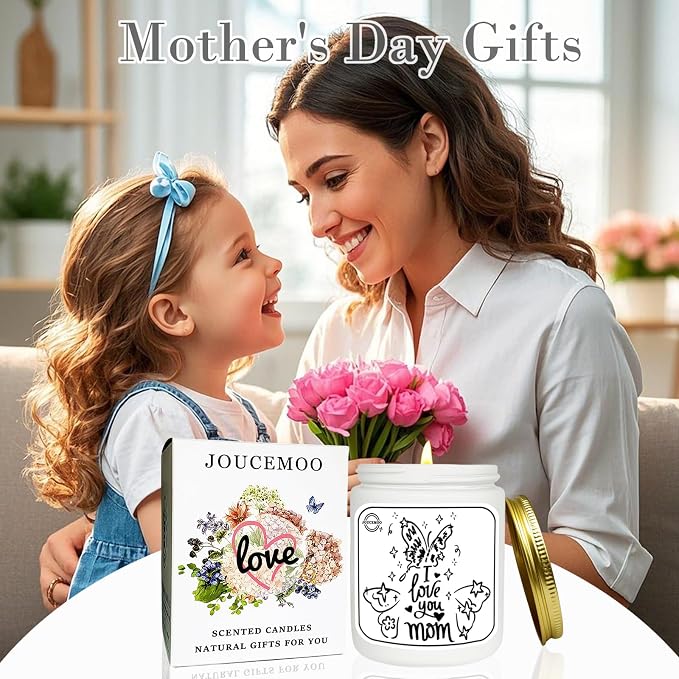 Gifts for Mom, Lavender Eucalyptus Scented Candles for Home Scented, Soy Wax Aromatherapy Candle, Non Toxic, 50 Hour Long Burning, Birthday, Thanksgiving, Mothers Day Gifts (I Love You Mom, Gold)
