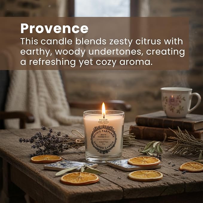 Panier des Sens Citrus Candle - Hand-Poured in Provence, France - Long Lasting Scented Candles - up to 55 Hours Burn Time - Citrus Scented Candle - 100% Natural Cotton Wick - 6.3 oz