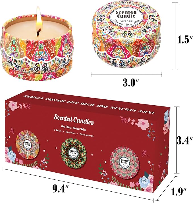 Scented Candles Gift Set, 3 Pack Candles for Home Scented, Long Lasting Soy Wax Aromatherapy Candle Set, Gifts for Women with Gift Box, Baby Shower Prizes (Rose.Vanilla.Orange)