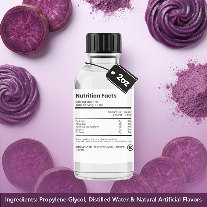 Dolce Flav Natural Ube Extract – Clear Dye-Free Concentrated Flavoring for Baking, Beverages & Candy Making – Water Soluble Liquid Flavor Drops – Professional Strength Food Grade Flavoring – 2 Fl Oz