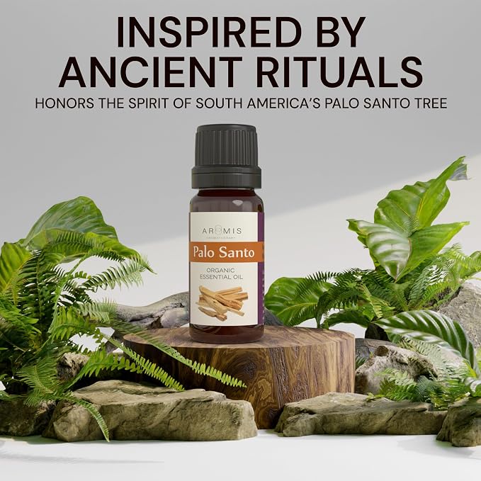 ArOmis Organic Palo Santo Essential Oil - 100% Pure Therapeutic Grade 10ml (.34 Fl Oz) - Undiluted, Premium, Oils for Aromatherapy - All the Aroma None of the Smoke - Wildcrafted and Sustainable