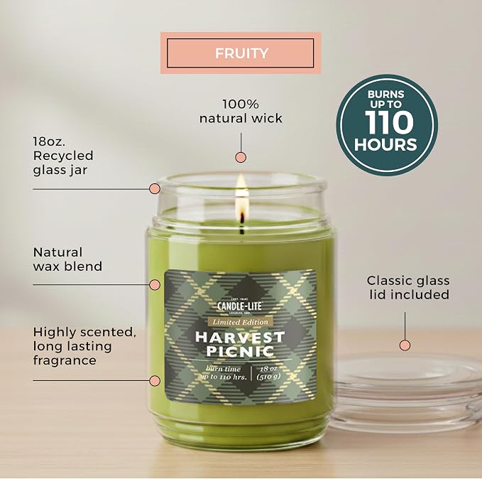 Candle-lite Fall Scented Candles, Anjou Pear and Apple with Gilded Amber, 18 oz Single-Wick Jar Candle, Proudly Poured in USA, Autumn Home Decor, 110 Hours of Burn Time, Ideal Gift for Men and Women