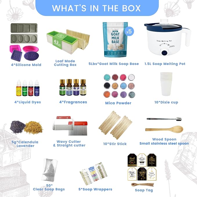 PIUH Goat Milk Soap Making Kit with Soap Melter for Adults, DIY Soap Making Supplies Kit with Natural Goats Milk Soap Base, Soap Melting Pot and Complete Supplies for Making Soaps, Craft Kit for Gift