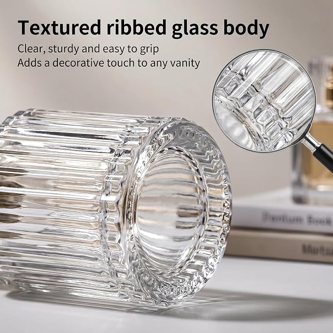 YU FENG 2 Pack Refillable Glass Spray Perfume Bottles, 50ML Clear Fine Mist Atomizer with Gold Rim & Cream Cap, Empty Portable Glass Essential Oil Spray Bottles for Travel, Home, DIY Fragrance