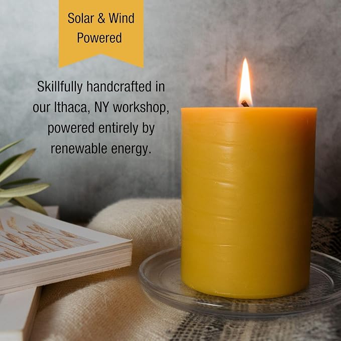 Sunbeam Candles 100% Pure Beeswax Pillar Candles | Long Burning All Natural Non-Toxic Beeswax Candles | Made in USA (Smooth, Natural Gold, 3"x4")