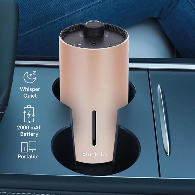 BlueHills Waterless Cordless Car Essential Oil Diffuser Aromatherapy Mini Compact Diffuser for Oils Large Room Portable USB Travel Battery Operated Rechargeable Hotel Home - J04 Rose Gold