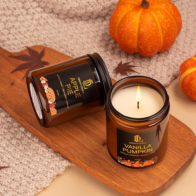 Scented Candles for Home, 4 Pack Soy Candle Set, Candle Gifts for Women Men,Scents of Vanilla Pumpkin/Cinnamon Clove/Apple Pie/Fall Party