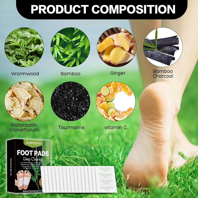 50 Pack Natural Ginger Wormwood Bamboo Vinegar Foot Pads - Premium Foot Care, Stress Relief, Better Rest, Feet Health Patches, Relaxing Muscles Kit for Women