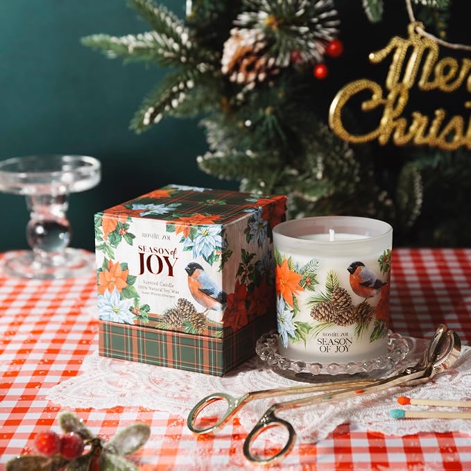 ROMIIE ZOI Christmas Scented Jar Candle - 6oz Soy Wax Candle - Season of Joy Infused with Winter Greenery Aroma - with Beautiful Keepsake Box Special for Christmas/Holiday Gifts
