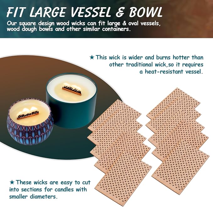 10 Set Wood Candle Wick Grid Design Large Wooden Wick 1.6x2.4inch / 40x60mm (Width*Height), Natural Crackling Wood Wick Core with Iron Stands for Soy Candle Making Handmade Candles Supplies
