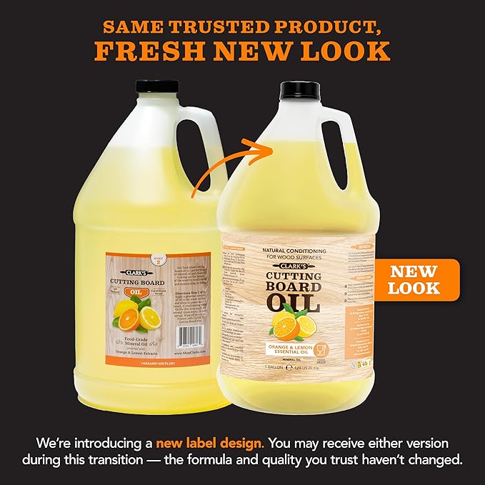 CLARK'S Cutting Board Oil - Food Grade Mineral Oil for Wood Cutting Board - Scented with Orange and Lemon Essential Oils - Butcher Block Conditioner - Restores All Wood - Made in USA, 1 Gallon